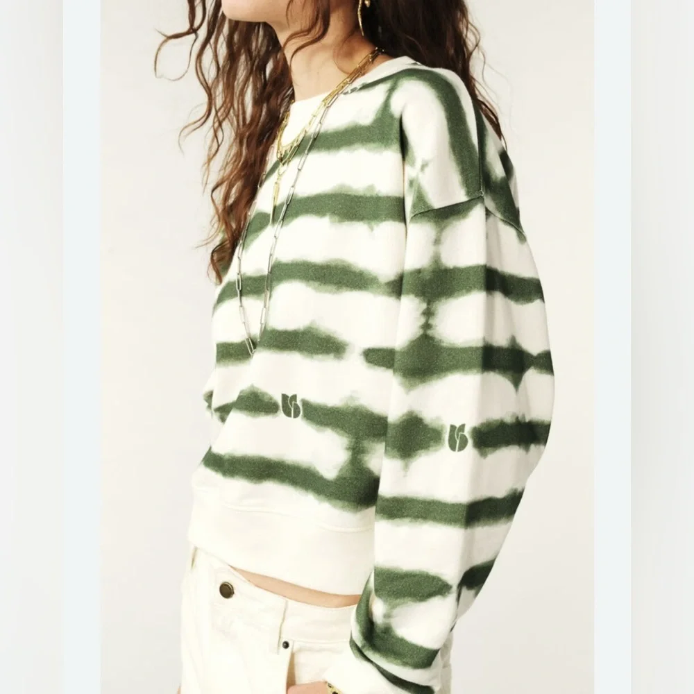 ba&sh Women's Sailor style sweatshirt sete green 100% organic cotton crop top S - Picture 1 of 11